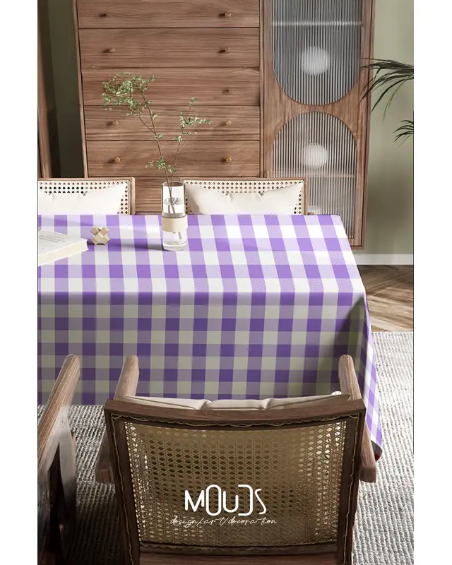 Purple Gingham Rectangular Easy-Care Suede-Feel Tablecloth - MS-3000-MOR - 3
