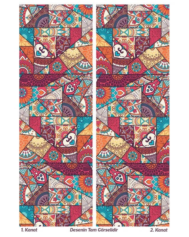 Mandala Ethnic Patterned Suede Living Room Decorative Curtain Printed Pencil Pleat Offense - Set of 2 Panels - PRD-1100 - 2