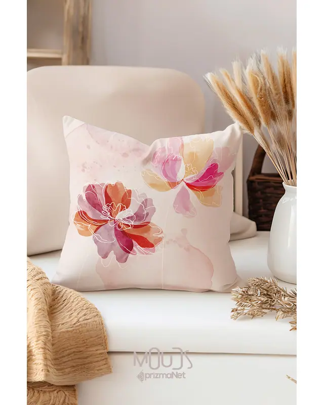 Çift Tarafı Baskılı Flower Art Desenli 4'lü Kombin Süet Kırlent Kılıfı - 4
