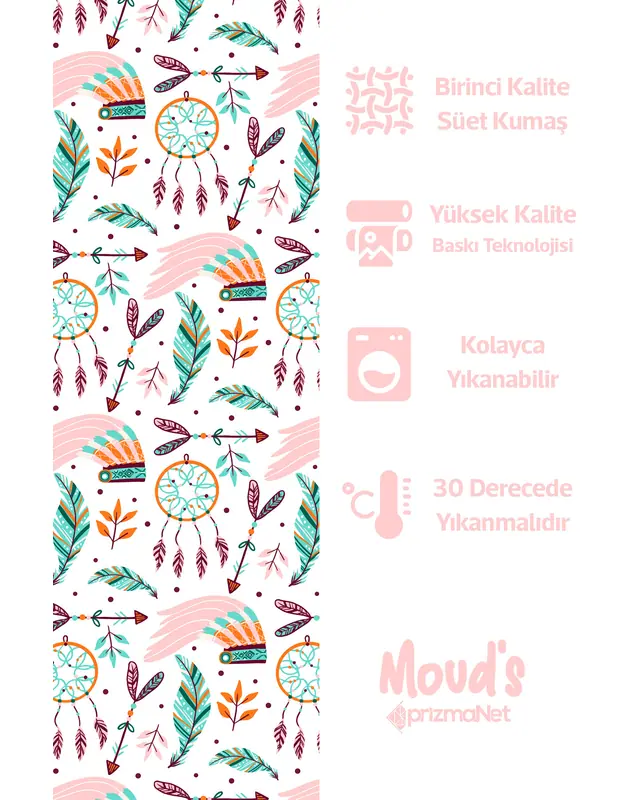 Turquoise Bohemian Pattern Printed Suede Table Runner - 2