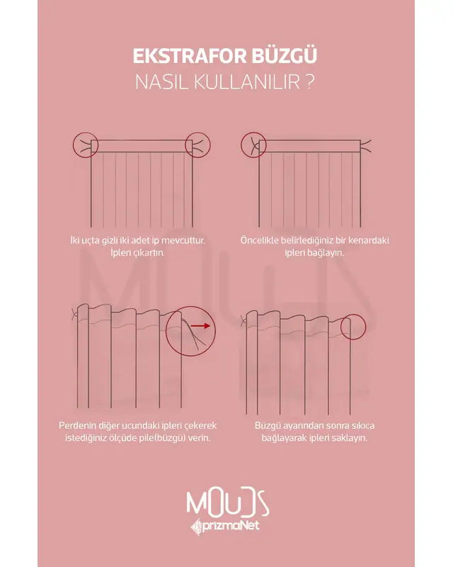 Bordo Ağaç Dalları Desenli Süet Oturma Odası Salon Fon Perde Ekstrafor Büzgü 2 Kanat PRD-1066 - 5