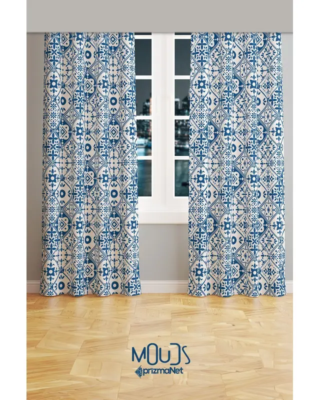 Turkey Ethnic Patterned Suede Living Room Decorative Curtain Printed Pencil Pleat Body - Set of 2 Panels - PRD-1085 - 2
