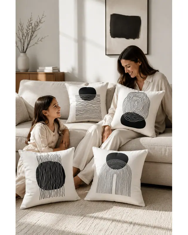 Double-Sided Printed Real Art Pattern Set of 4 Coordinated Suede Cushion Cover - 2