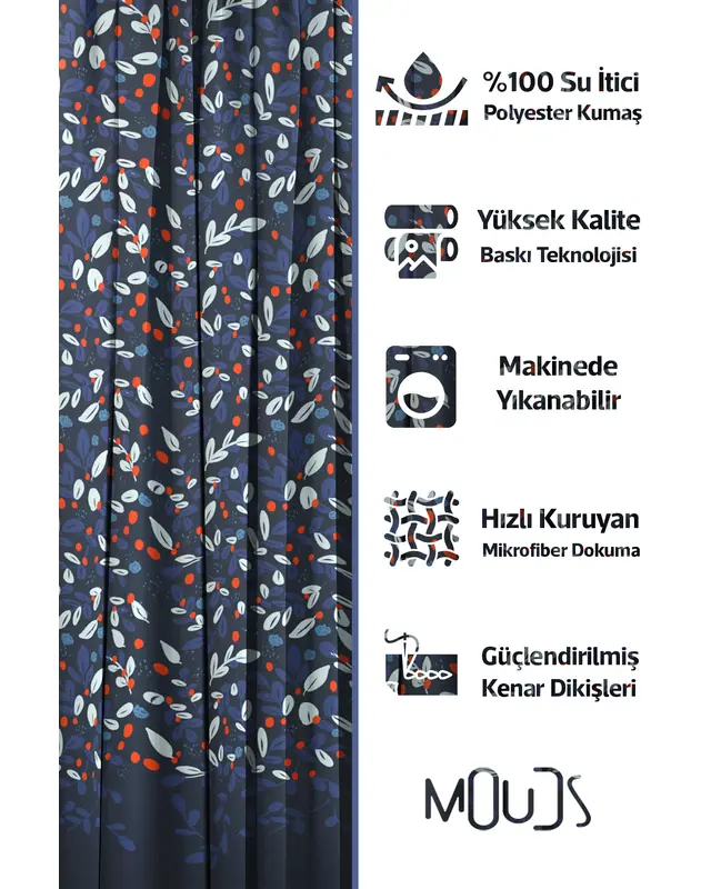 Shower Curtain, Leaf Glitter Patterned Shower Curtain, Bathtub Curtain, Rings Included 175x200cm - BP-83 - 2