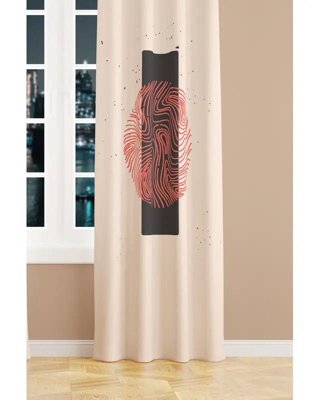 Minimal Art Patterned Suede Living Room Decorative Curtain Printed Pencil Pleat - Single Panel - PRD-1113-TK - 2