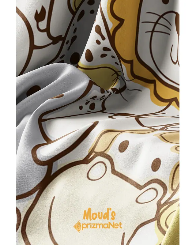 Orange Minik Animals Patterned Printed Kids' and Baby Room Decorative Curtain - Set of 2 Panels - PRD-05 - 5