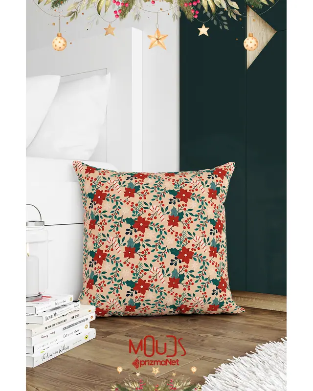 Double-Sided Printed Kokina Çiçeği Christmas Pattern Cushion Cover Suede New Year - PL1129 - 2