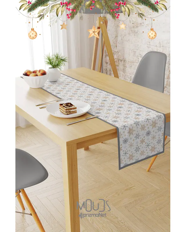 White Snowflakes Christmas Pattern Suede Table Runner - 2