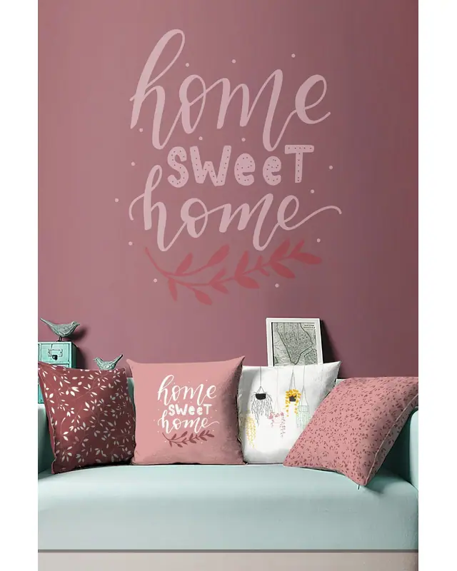 Double-Sided Printed Pink Sweet Home Series Pattern Set of 4 Coordinated Suede Cushion Cover - PLG201