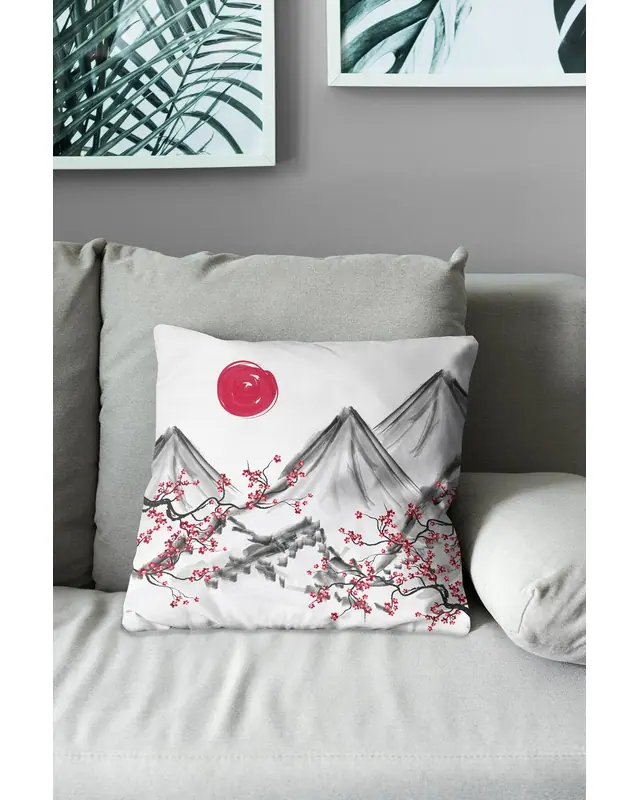 Çift Tarafı Baskılı Blossom Japan Desenli 4'lü Kombin Süet Kırlent Kılıfı - 8