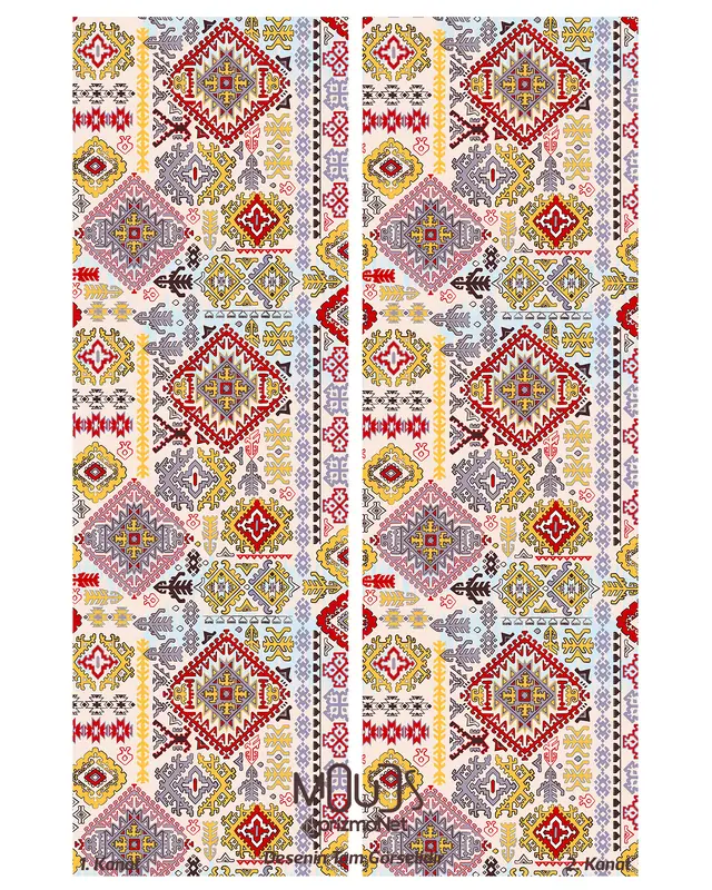 Anatolia 8 Patterned Suede Living Room Decorative Curtain Printed Pencil Pleat Body - Set of 2 Panels - PRD-1010 - 3