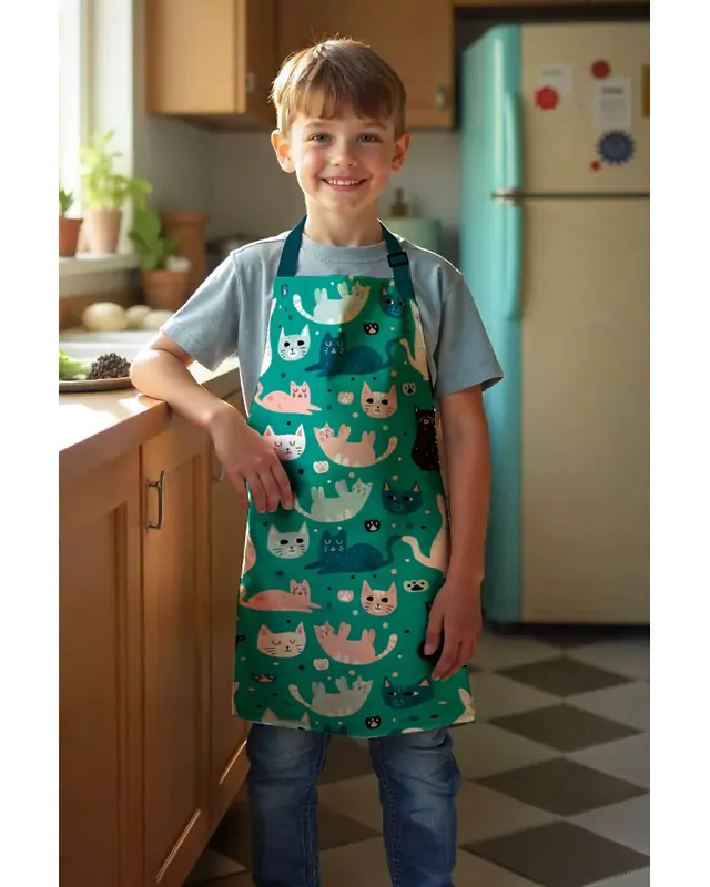 Children's Kitchen Apron, Activity Bib, Patterned Kitchen Apron, 55 cm Size 40 cm Width Children's Front - MTC-04 - 2