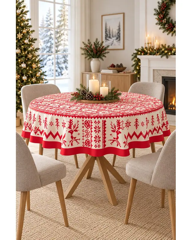 Christmas Sweater Round Easy-Care Suede-Feel Tablecloth - MSY-196