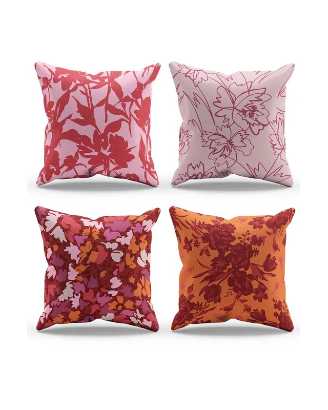 Double-Sided Printed Burgundy Pattern Set of 4 Coordinated Suede Cushion Cover - 3