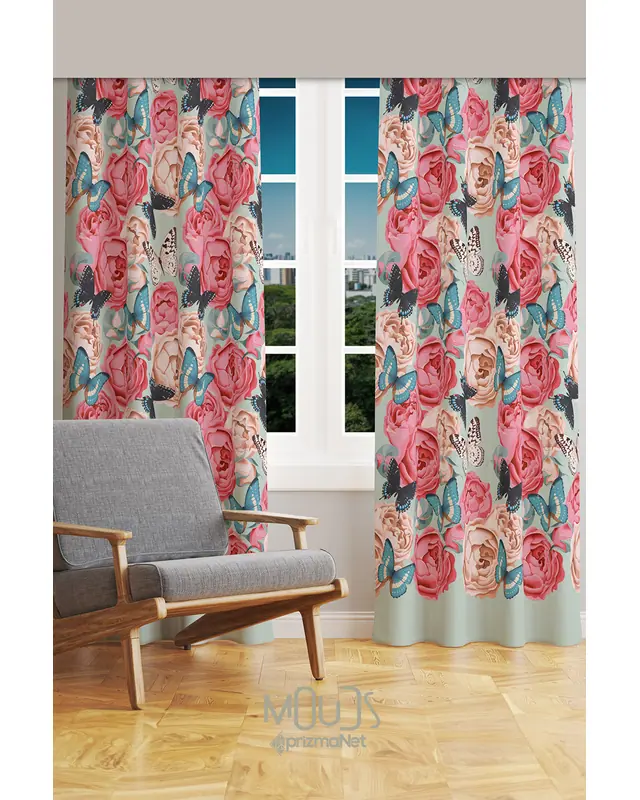 Classic Pattern 3 Desenli Süet Oturma Odası Salon Fon Perde Baskılı Ekstrafor Büzgü 2 Kanat PRD-1039