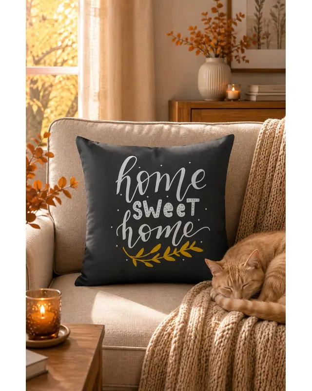 Double-Sided Printed Grey Sweet Home Series Pattern Set of 4 Coordinated Suede Cushion Cover - PLG200 - 4
