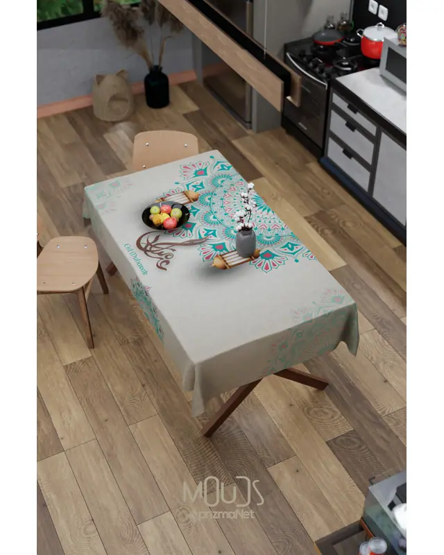Ramadan Turquoise Ethnic Rectangular Easy-Care Suede-Feel Tablecloth - MS-258 - 5