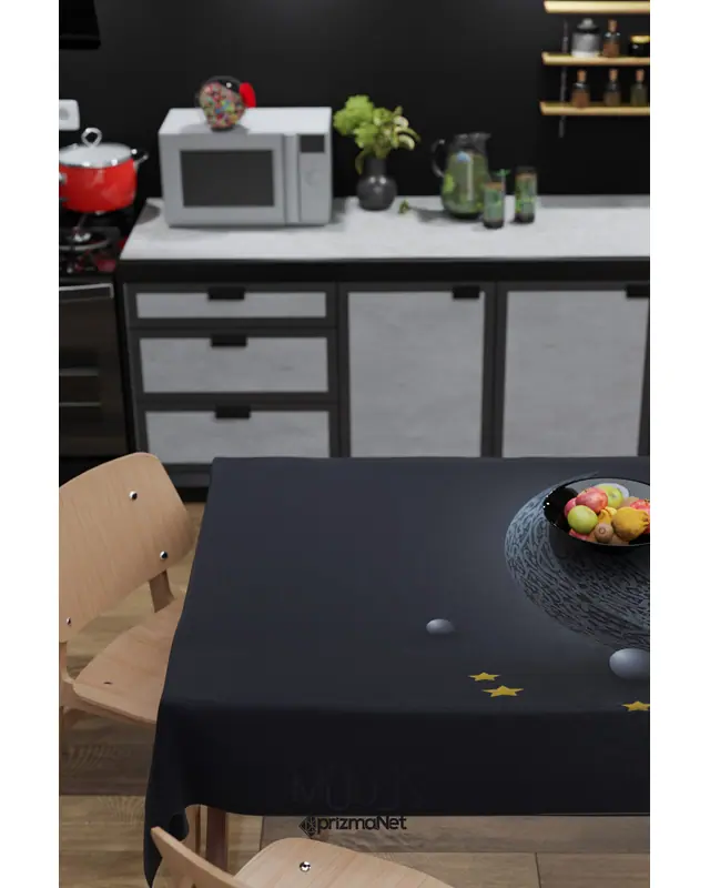 Navy Blue Ramadan Bear Rectangular Easy-Care Suede-Feel Tablecloth - MS-254 - 4