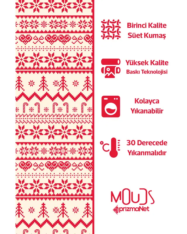 Christmas Kazağı Pattern Double-Sided Printed Suede Cushion Cover PL1126-4LÜ - 4