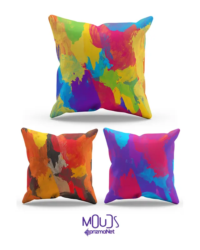Çift Tarafı Baskılı Color Brush Desenli 3'lü Kombin Süet Kırlent Kılıfı
