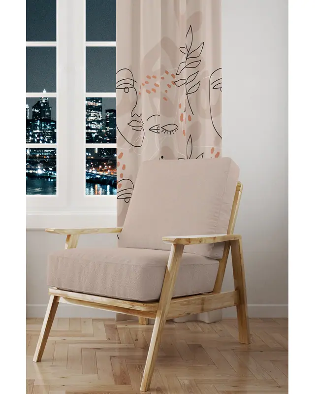 One Line Woman Patterned Suede Living Room Decorative Curtain Printed Pencil Pleat - Single Panel - PRD-1105-TK - 2
