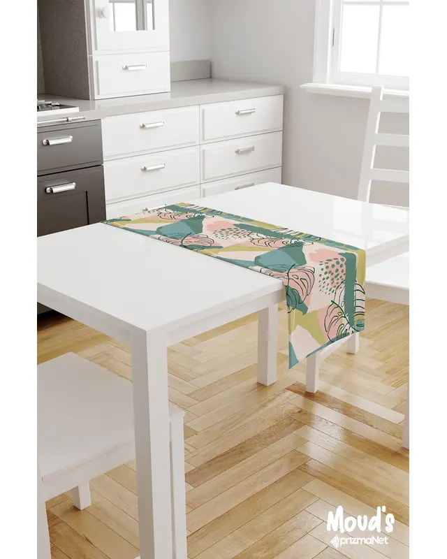 Green Garden Pattern Printed Suede Table Runner - 2
