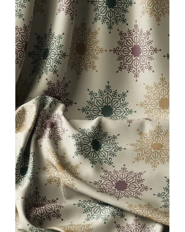 Beige Snowflakes Christmas Round Easy-Care Suede-Feel Tablecloth - MSY-274 - 7