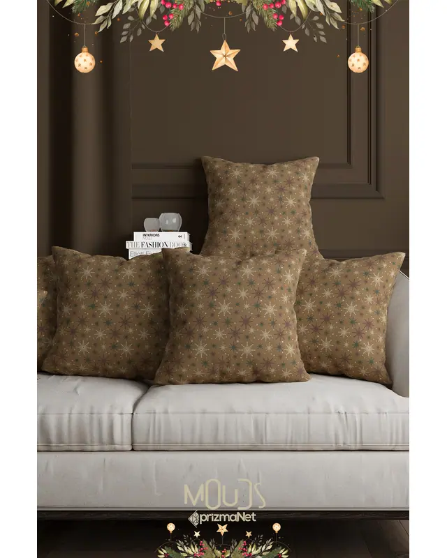 Double-Sided Printed Set of 4 Brown Snowflakes Christmas Pattern Cushion Cover New Year PL1133-4LÜ