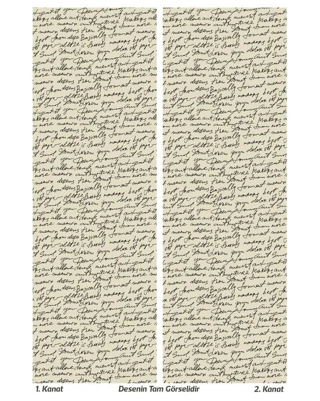 Cream Handwriting Patterned Suede Living Room Decorative Curtain Pencil Pleat Body - Set of 2 Panels - PRD-1096 - 3