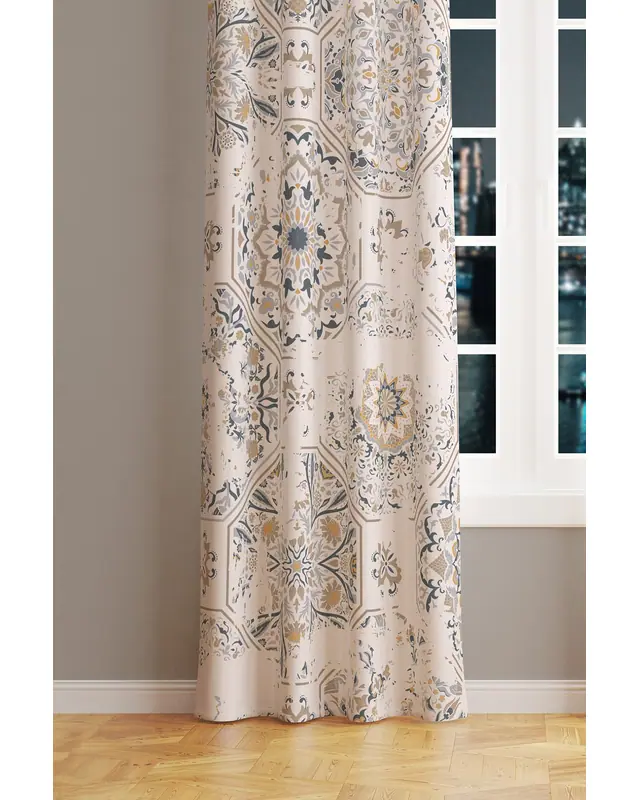 Anatolia 4 Patterned Suede Living Room Decorative Curtain Printed Pencil Pleat - Single Panel - PRD-1012-TK - 2
