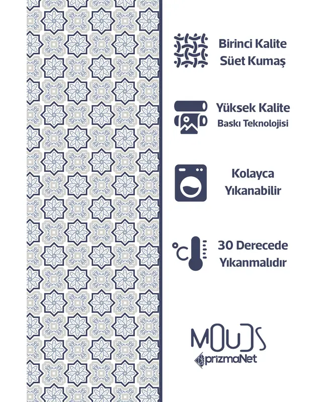 Navy Blue Smoky Grey Ornament Islamic Round Easy-Care Suede-Feel Tablecloth - MSY-233 - 5