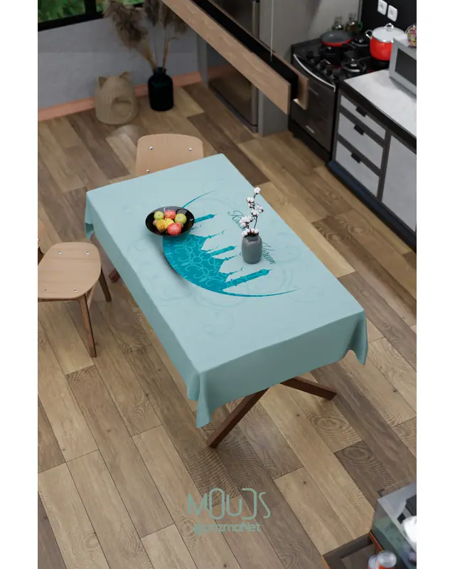 Ramadan Turquoise Mosque Silhouette Rectangular Easy-Care Suede-Feel Tablecloth - MS-257 - 6