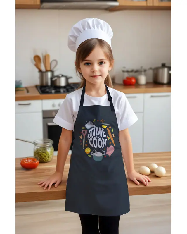 Çocuk Mutfak Önlüğü, Aktivite Önlüğü, Desenli Mutfak Önlüğü, 55 cm Boy 40 cm Genişlik Çocuk Önlüğü