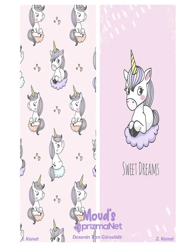 Sleeper Unicorn Patterned Printed Kids' and Baby Room Decorative Curtain - Set of 2 Panels - PRD-31 - 3