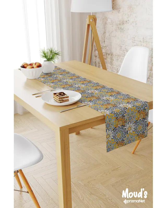 India Pattern 6 Desenli Baskılı Süet Runner Masa Örtüsü