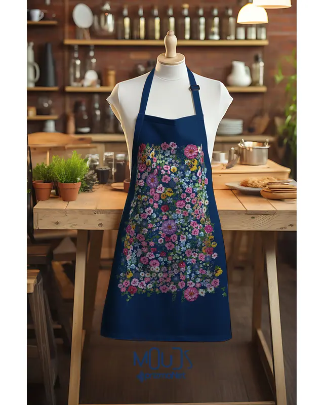 Süet Dokulu Kumaş Violet Desenli Mutfak Önlüğü, Aşçı Önlüğü, Garson Önlüğü, Restoran Önlük