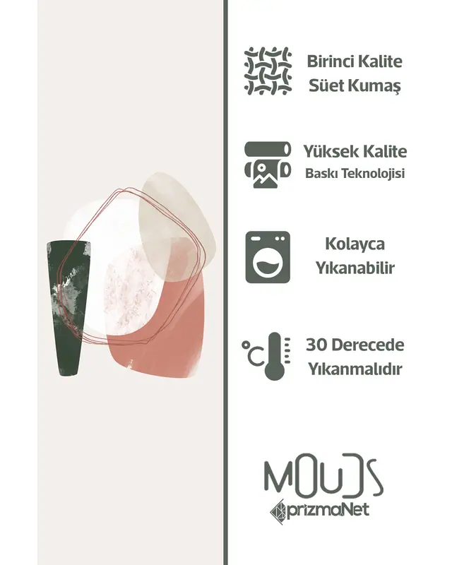 Soft Oval Desenli Süet Oturma Odası Salon Fon Perde Baskılı Ekstrafor Büzgü 2 Kanat PRD-1111 - 6