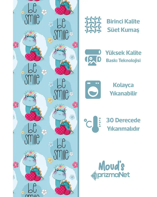 Minik Dinosaur Patterned Printed Kids' and Baby Room Decorative Curtain - Set of 2 Panels - PRD-09 - 4