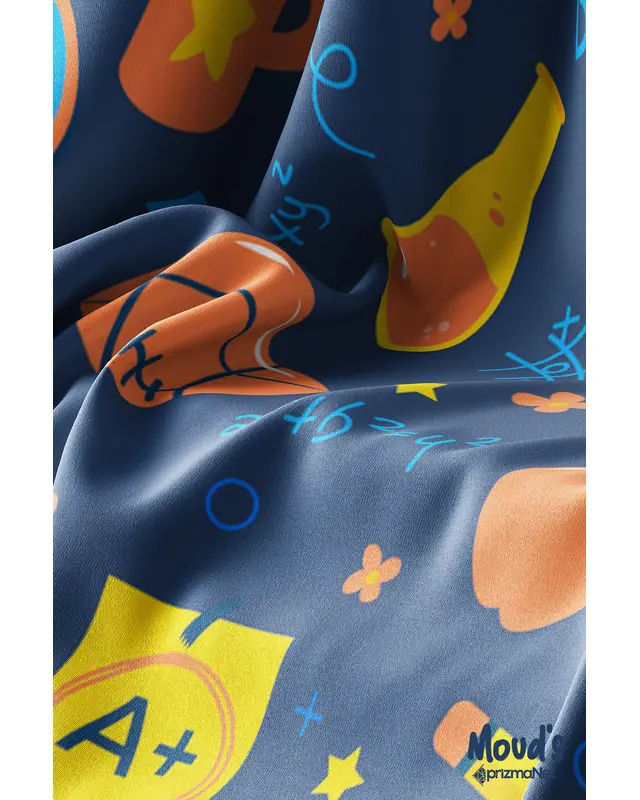 Navy Blue School Supplies Rectangular Easy-Care Suede-Feel Tablecloth - MS-163 - 3