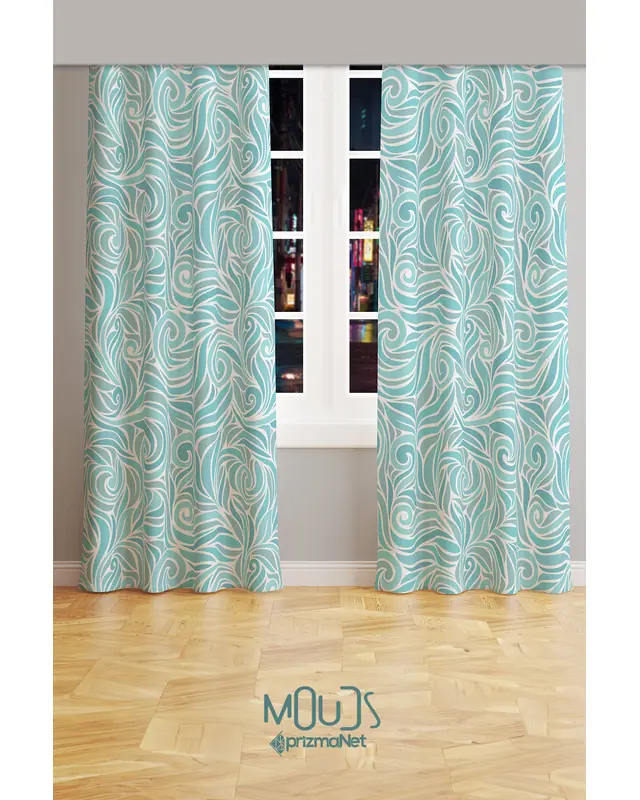 Turqua Patterned Suede Living Room Decorative Curtain Digital Printed Pencil Pleat Body - Set of 2 Panels - PRD-1093 - 2