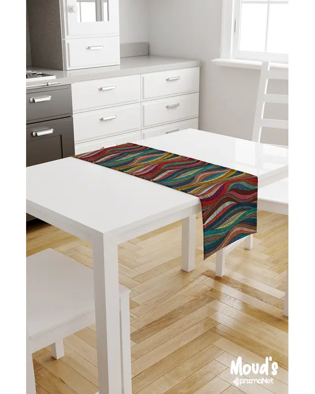Colourful Striped Halı Pattern Printed Suede Table Runner - 2