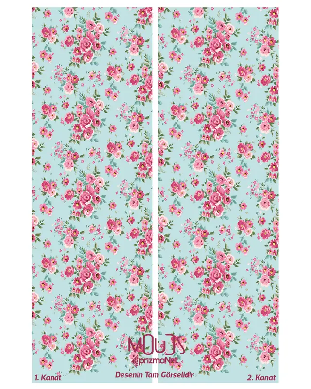 Madame Spring Patterned Suede Living Room Decorative Curtain Printed Pencil Pleat - Set of 2 Panels - PRD-1027 - 3