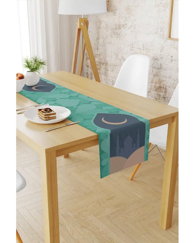Ramazan Desenli 40X140 Runner Masa Örtüsü, Dertsiz Süet Dokulu Runner, Leke Tutmaz Runner