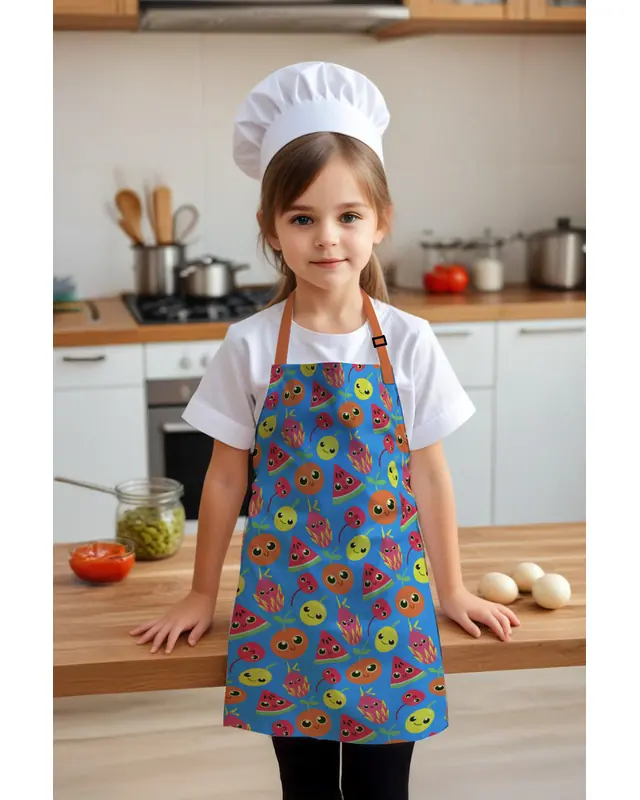 Çocuk Mutfak Önlüğü, Aktivite Önlüğü, Desenli Mutfak Önlüğü, 55 cm Boy 40 cm Genişlik Çocuk Önlüğü
