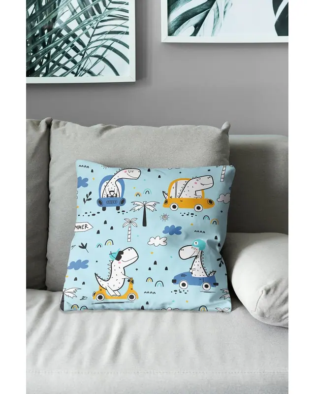 Dinosaur Pattern Double-Sided Printed Suede Cushion Cover - 3