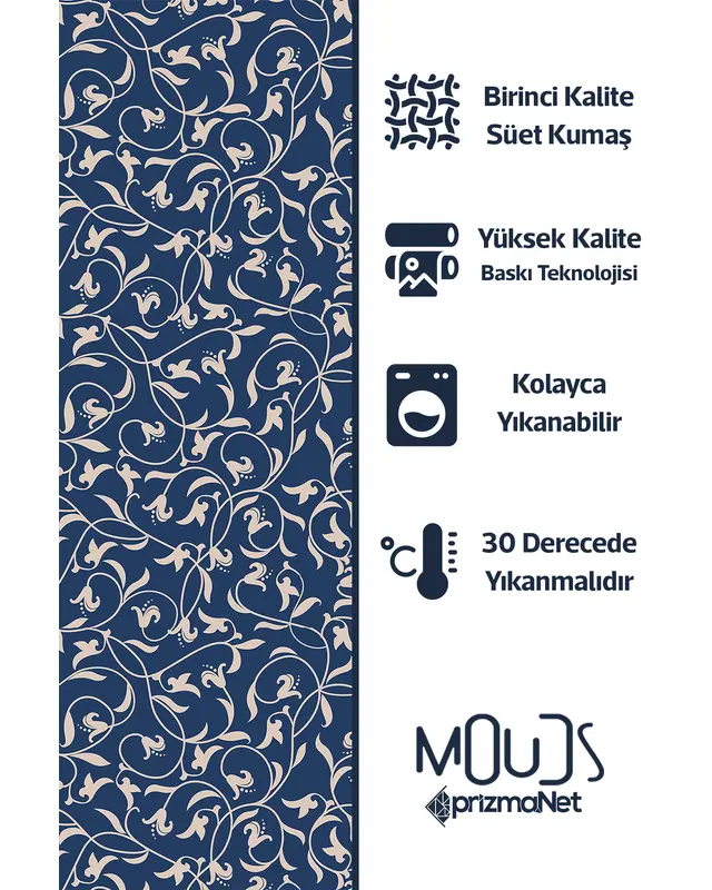 Navy Vintage 2 Patterned Suede Living Room Decorative Curtain Printed Pencil Pleat - Single Panel - PRD-1065-TK - 5