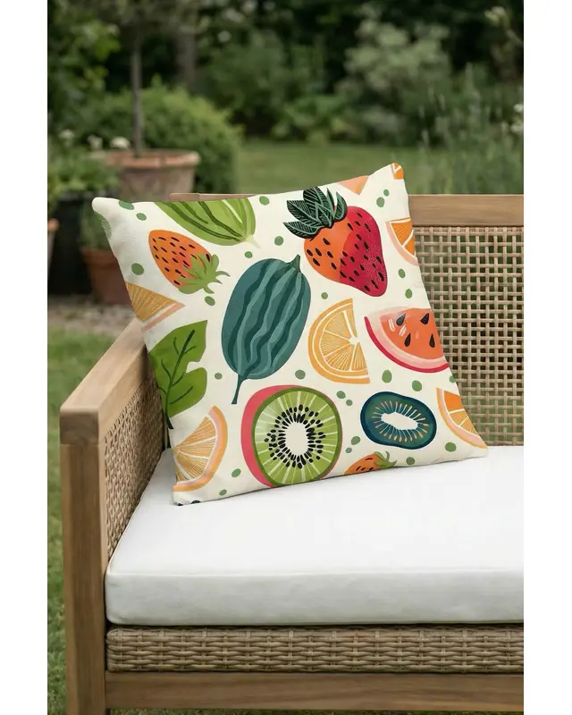 Colourful Fruits Pattern Cushion Cover Water-Resistant Wipe-Clean Digitally Printed Garden Decor