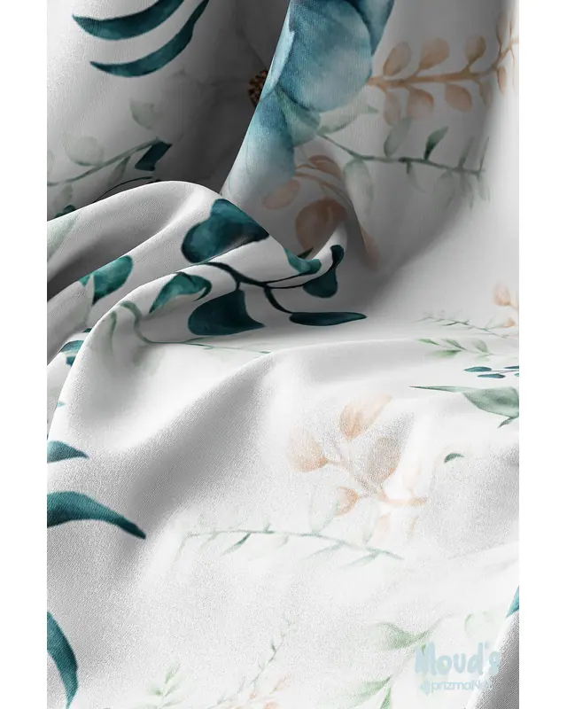 Navy Blue Green Flower Rectangular Easy-Care Suede-Feel Tablecloth - MS-129 - 3