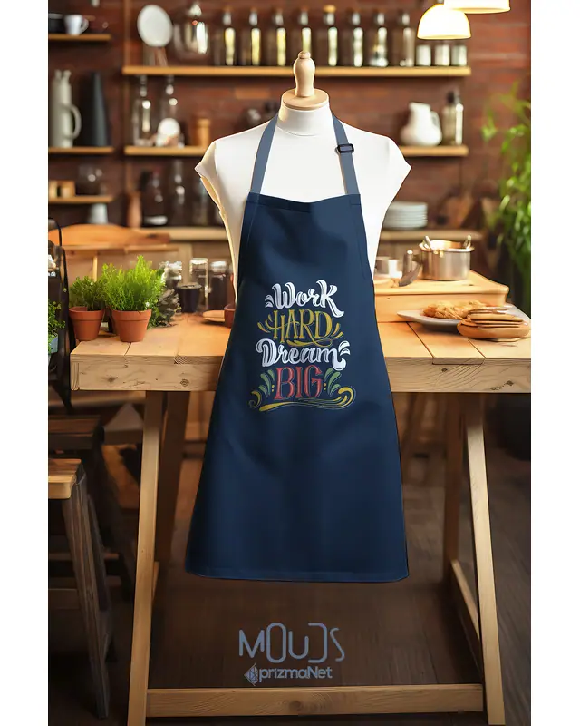 Süet Dokulu Kumaş Big Dream Desenli Mutfak Önlüğü, Aşçı Önlüğü, Garson Önlüğü, Restoran Önlük
