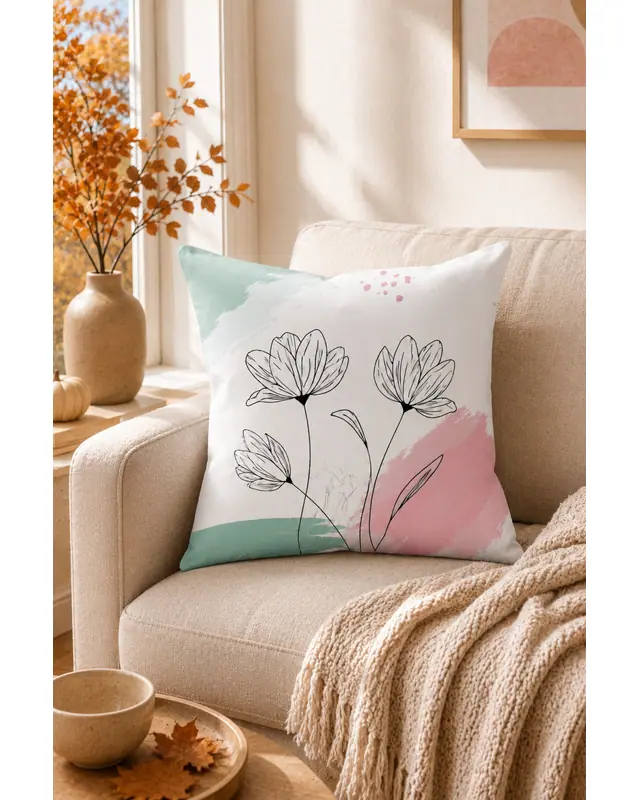 Mouds Set of 4 Be Happy Pattern Decorative Cushion Cover Set 43x43 cm - 4